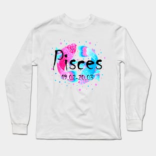 Pisces Zodiac Watercolor Pink February March Birthday Long Sleeve T-Shirt